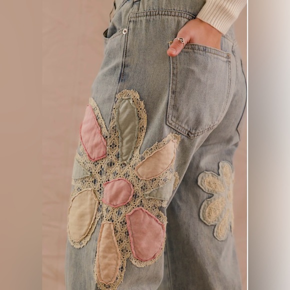 Blue and Pink Flare Jeans with Artistic Butterfly Design - Picture 11 of 15